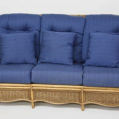 Braxton Culler Rattan Sofa and Glass Top Coffee Table