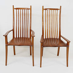 Set of 10 Stephen Swift Cherry and Ash High Back Armchairs