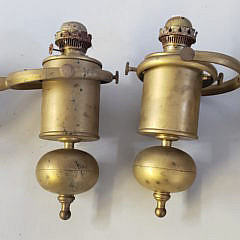 Pair of 19th Century Brass Gimbaled Kerosene Lamps