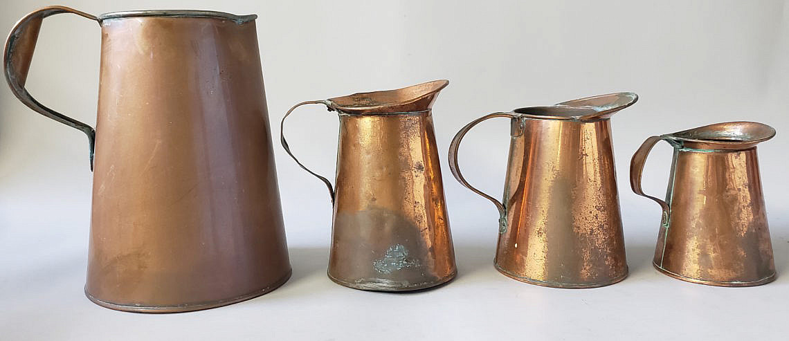 Set of 4 Antique Copper Graduated Pitchers - Set of 4 Antique Copper ...