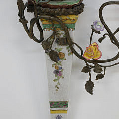 Pair of Castilian Porcelain and Gilt Metal Bird Sconces