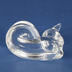 Signed Steuben Clear Crystal Figural Lounging Cat