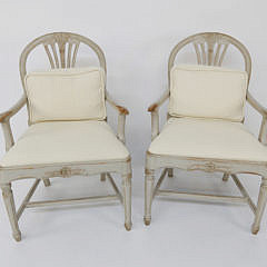 Pair of Swedish Gustavian Style Lime Washed Open Armchairs, circa 1890