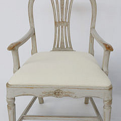 Pair of Swedish Gustavian Style Lime Washed Open Armchairs, circa 1890