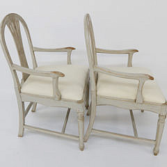 Pair of Swedish Gustavian Style Lime Washed Open Armchairs, circa 1890