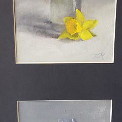 Pair of Evelyn Ann McFarlane Contemporary Oil on Board Bud Vase Still Life Paintings