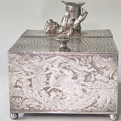 Rogers, Smith & Co Silver Plated Figural Decorated Cigar Box