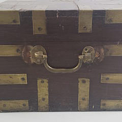 Mahogany Brass Bound Compartmentalized Traveling Work Box, 19th Century