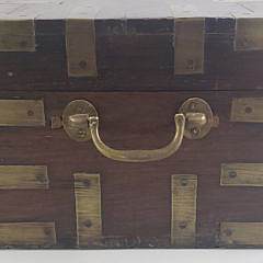 Mahogany Brass Bound Compartmentalized Traveling Work Box, 19th Century