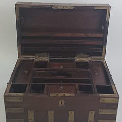 Mahogany Brass Bound Compartmentalized Traveling Work Box, 19th Century