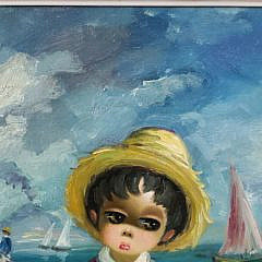 Alfio Bonanno Oil on Canvas Seaside Portrait of a Young Boy