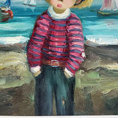 Alfio Bonanno Oil on Canvas Seaside Portrait of a Young Boy