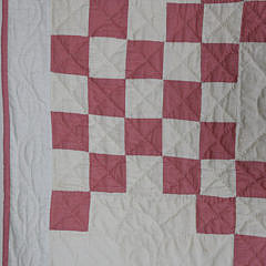 Vintage Pink and White Irish Chain Patchwork Quilt, circa 1930s