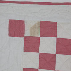 Vintage Pink and White Irish Chain Patchwork Quilt, circa 1930s