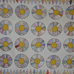 Vintage Yellow and White Dresden Plates Quilt, circa 1930s