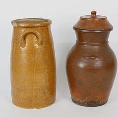 Antique Swedish Red and Orange Glaze Crock and Jug, 19th  Century
