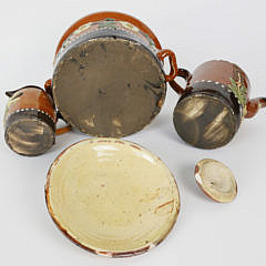 German Decorated Ceramic Covered Teapot, Creamer and Tureen, circa 1900