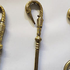 Set of 3 Vintage Brass Figural Swan Head Firetools