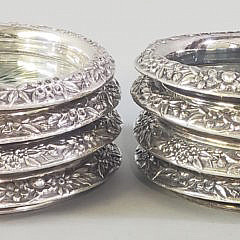 Set of 7 Sterling Silver and Crystal Coasters