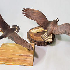 Two Hand Carved and Painted Spread Winged Bird Decoys