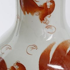 Chinese Red Foo Dog Porcelain Vase Mounted as Lamp