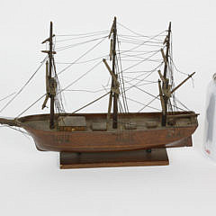 Miniature Hand Made 3-Mast Ship Model, 19th Century