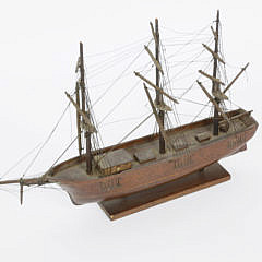 Miniature Hand Made 3-Mast Ship Model, 19th Century