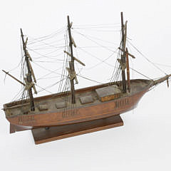 Miniature Hand Made 3-Mast Ship Model, 19th Century