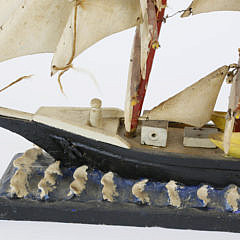 Folk Art Carved Wood 3-Mast Sailing Ship Model