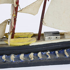 Folk Art Carved Wood 3-Mast Sailing Ship Model