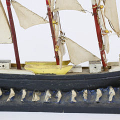 Folk Art Carved Wood 3-Mast Sailing Ship Model