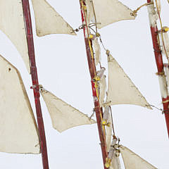 Folk Art Carved Wood 3-Mast Sailing Ship Model