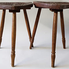 Pair of Antique English Carved Walnut Coat-of-Arms Stools