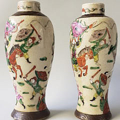 Pair of 19th Century Korean Porcelain Decorated Vases