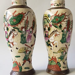 Pair of 19th Century Korean Porcelain Decorated Vases