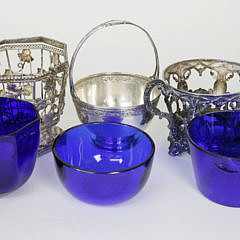 3 Antique Sterling Silver and Plated Cobalt Lined Baskets