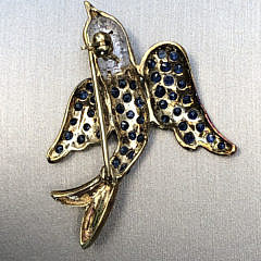 Blue Sapphire and Ruby Set in 14k Gold Swallow Pin