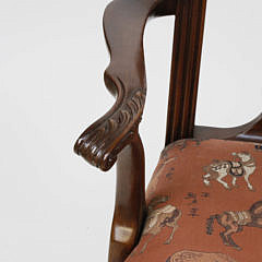 Pair Chinese Chippendale Style Open Armchairs, 20th Century