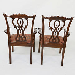 Pair Chinese Chippendale Style Open Armchairs, 20th Century