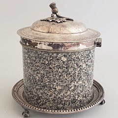 19th Century English Silver Plate and Granite Biscuit Jar