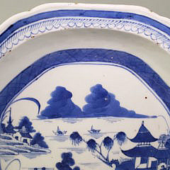 19th Century Chinese Canton Blue and White Hot Water Dish
