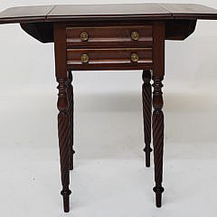 American Sheraton Mahogany Drop Leaf Two Drawer Work Table, 19th Century