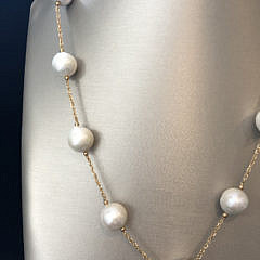 14k Gold White Fresh Water Pearl Lariat Necklace