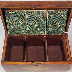 English Satinwood Inlaid Triple Compartment Tea Caddy, 19th Century