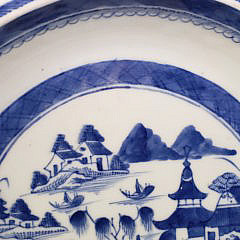 19th Century Chinese Canton Blue and White Pie Plate