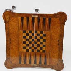 Contemporary Irish Chippendale Style Burlwood Games Table