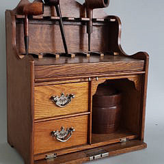 Antique English Oak Tambour Table Top Pipe Cabinet