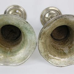 Pair of Polished Pewter Floral Trumpet Vases