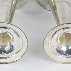 Pair of Polished Pewter Floral Trumpet Vases