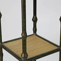 Pair Green Patina Metal and Rattan Etegeres